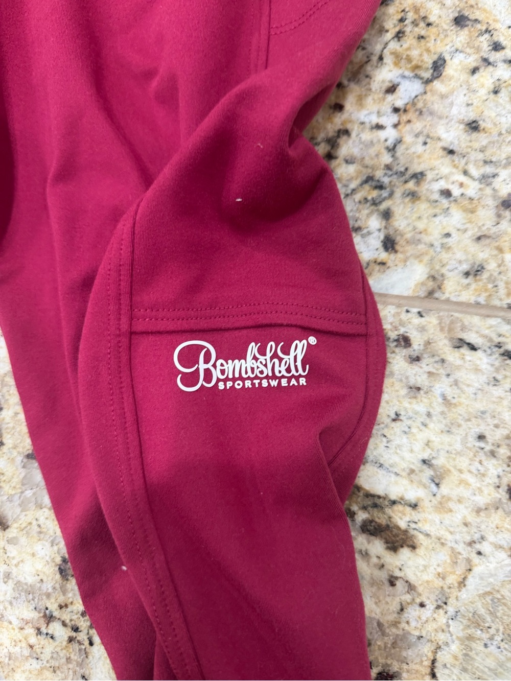 Bombshell Sportswear Burgundy High-Waist Leggings with White Rib Cuffs - Picture 3 of 4
